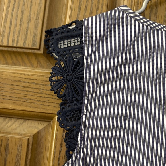 CAbi Navy and White Striped Blouse with Sleeve Accents - Picture 9 of 9